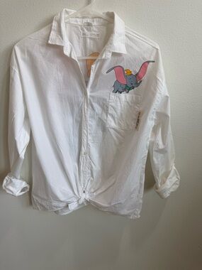 Zara Kids Size 13-14 White Dumbo Graphic Button-Up Shirt